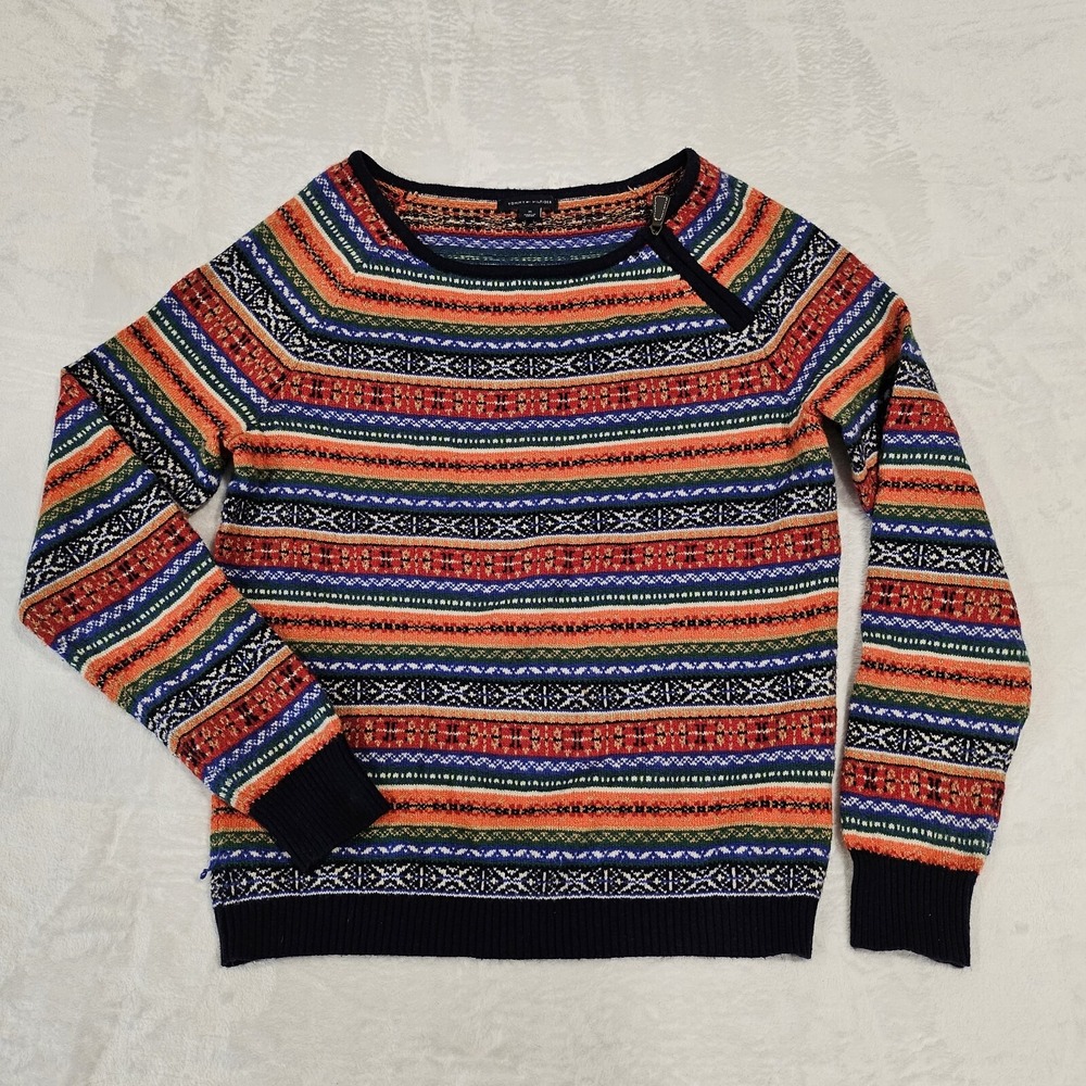 Tommy Hilfiger Sweater M Womens Nordic Ski Pullover Blue Red Black Orange Knit